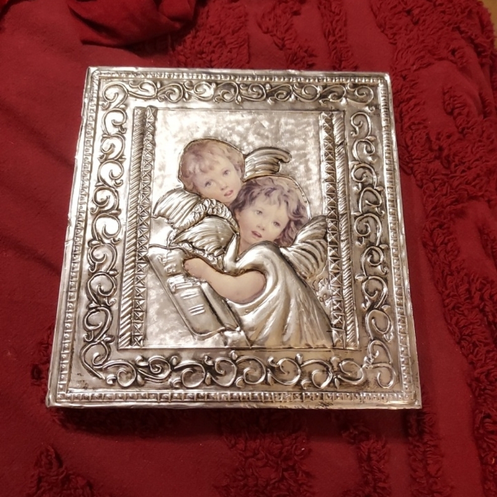 Angels With Silver Metal Carved Valve Plaque Very Unusual Hard To Find